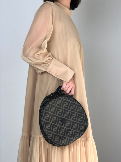 FENDI Zucca Two-way Handbag Shoulder bag Black Vintage 77gy33
