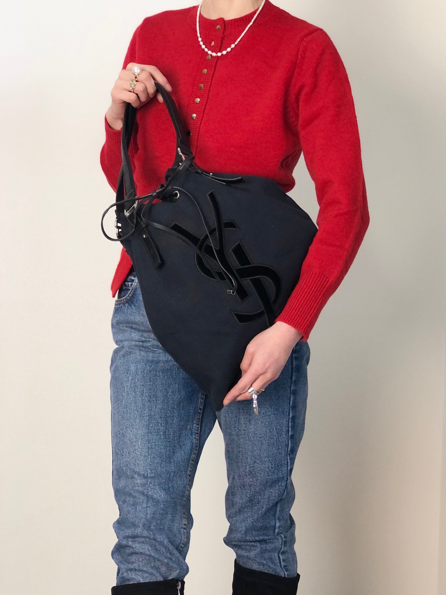 Yves Saint Laurent YSL Logo Totebag Handbag Black Vintage vtg2pn