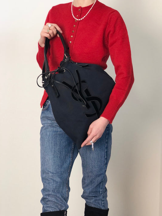 Yves Saint Laurent YSL Logo Totebag Handbag Black Vintage vtg2pn