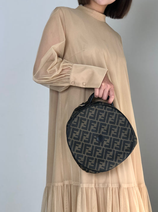 FENDI Zucca Two-way Handbag Shoulder bag Black Vintage 77gy33