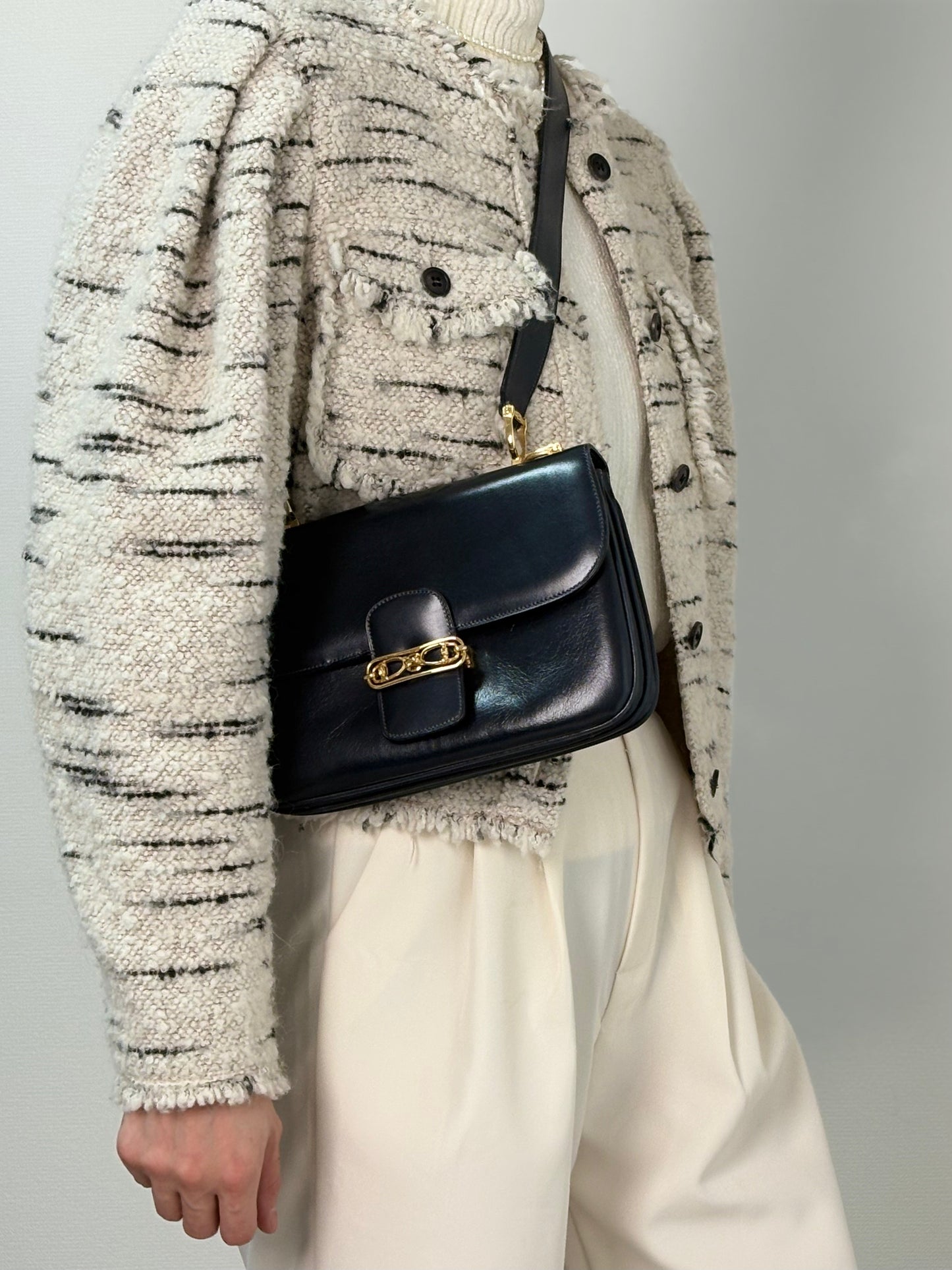 CELINE Horse Bit Shoulder bag Dark Navy Vintage k2egpz