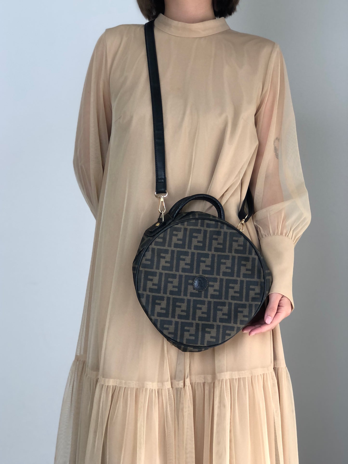 FENDI Zucca Two-way Handbag Shoulder bag Black Vintage 77gy33