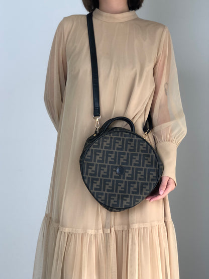 FENDI Zucca Two-way Handbag Shoulder bag Black Vintage 77gy33