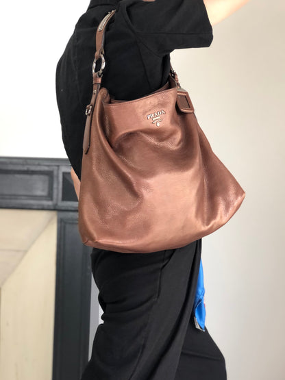 PRADA Logo Shoulder bag Hobobag Brown Vintage ufndas