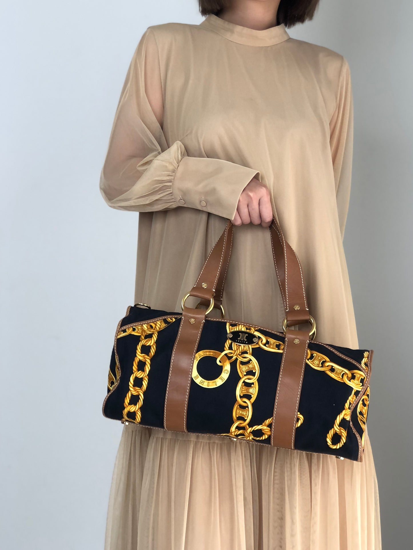 CELINE 手提包 波士頓包 黃色×黑色 復古 ui7frx