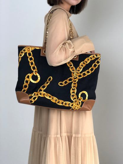 CELINE Blason Chain Shoulder bag Totebag Black Vintage vskgie