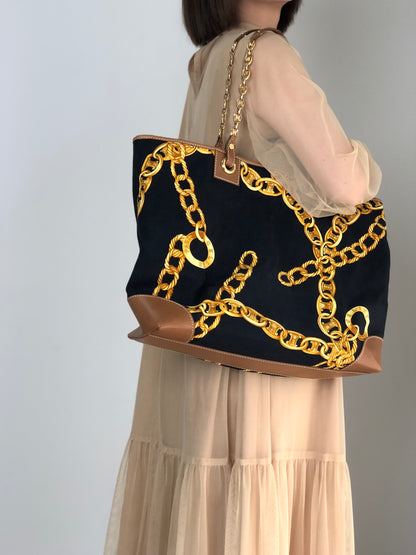 CELINE Blason Chain Shoulder bag Totebag Black Vintage vskgie