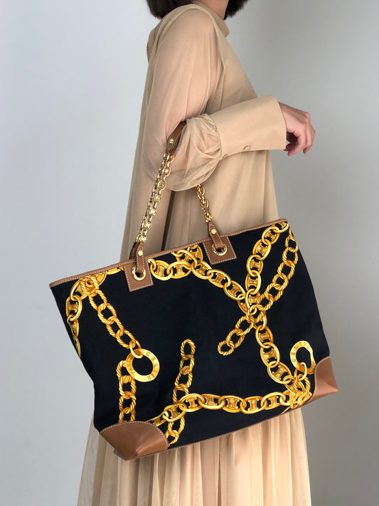 CELINE Blason Chain Shoulder bag Totebag Black Vintage vskgie