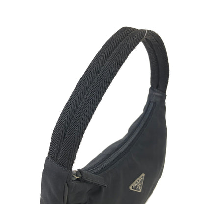 PRADA Triangle logo Nylon Handbag Hobo bag Black Vintage ajhrhr