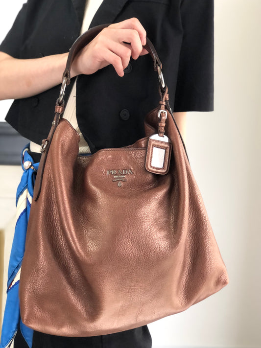 PRADA Logo Shoulder bag Hobobag Brown Vintage ufndas