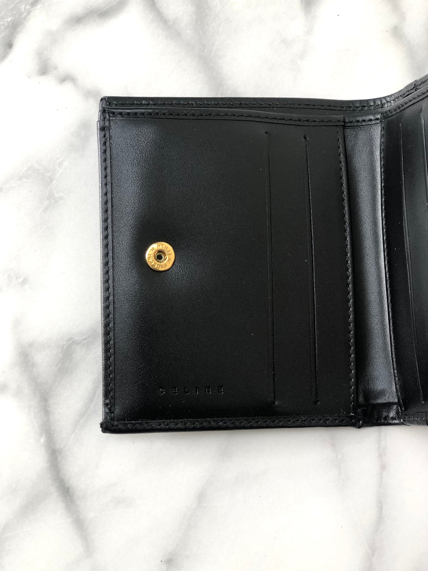 CELINE Macadam Leather Folded Wallet Black Vintage tubzev