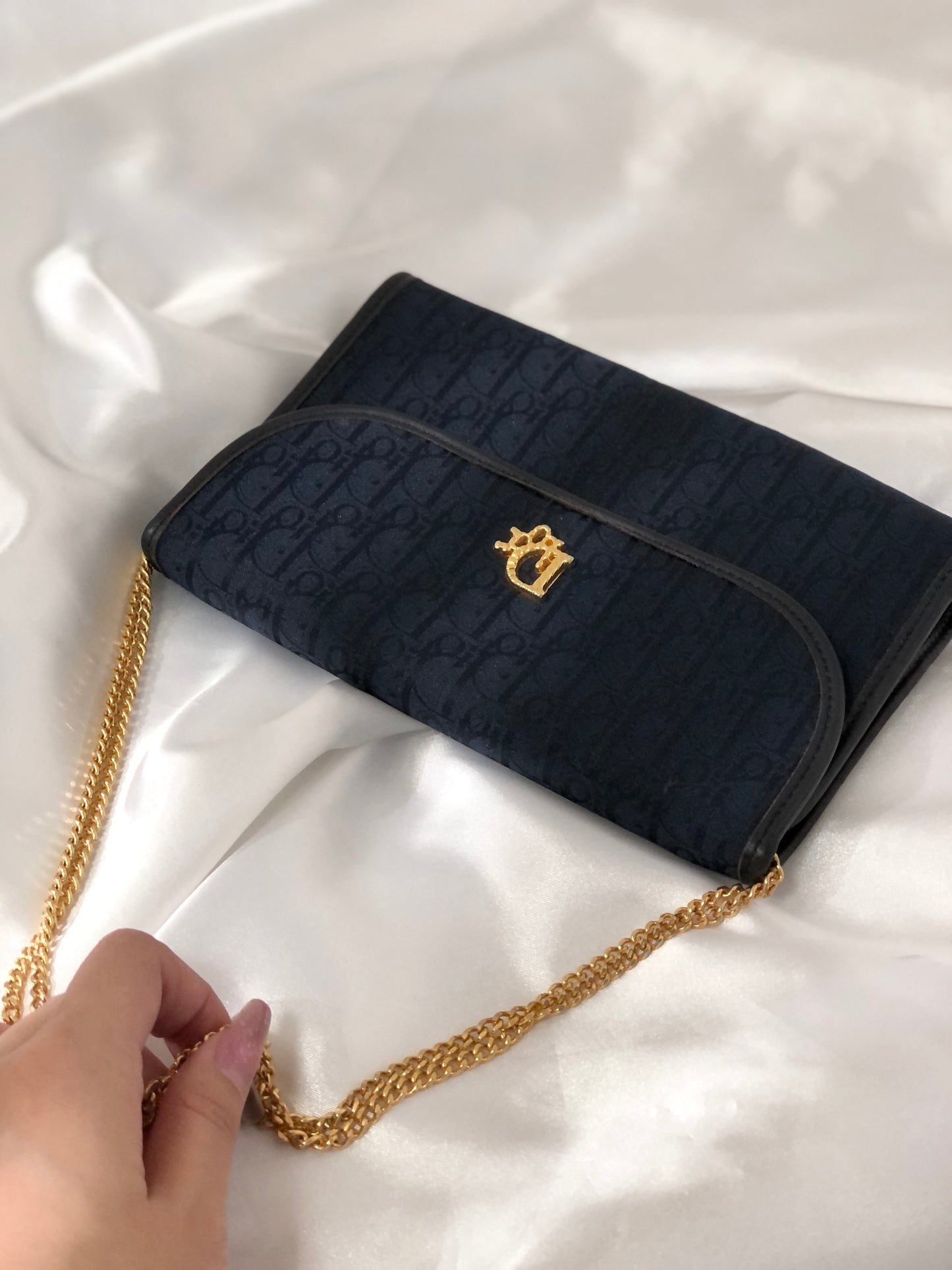 Christian Dior Trotter Jacquard Chain Mini Bag Shoulder bag Navy Vintage Old ckmni2