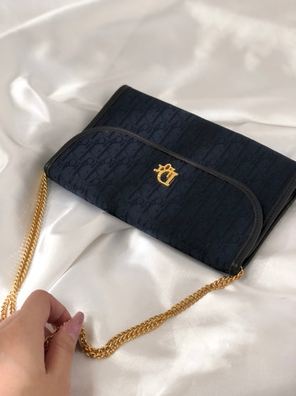 Christian Dior Trotter 提花鏈條迷你包肩背包海軍藍復古舊 ckmni2