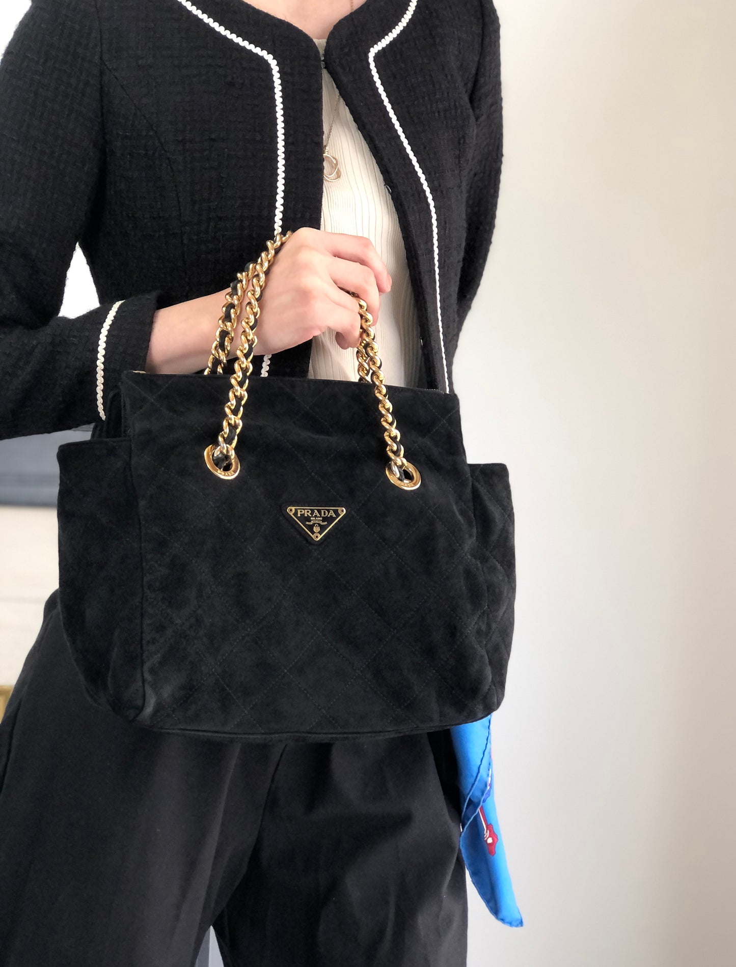 PRADA Triangle Logo Chain Shoulder bag Black Vintage t7p4ej