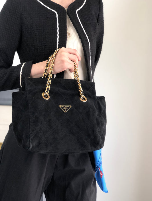 PRADA Triangle Logo Chain Shoulder bag Black Vintage t7p4ej