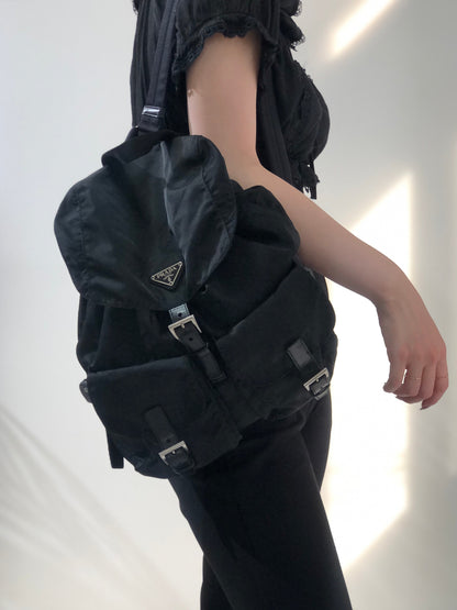 PRADA Triangle Logo Nylon Leather Backpack Black Vintage Old uhadjd