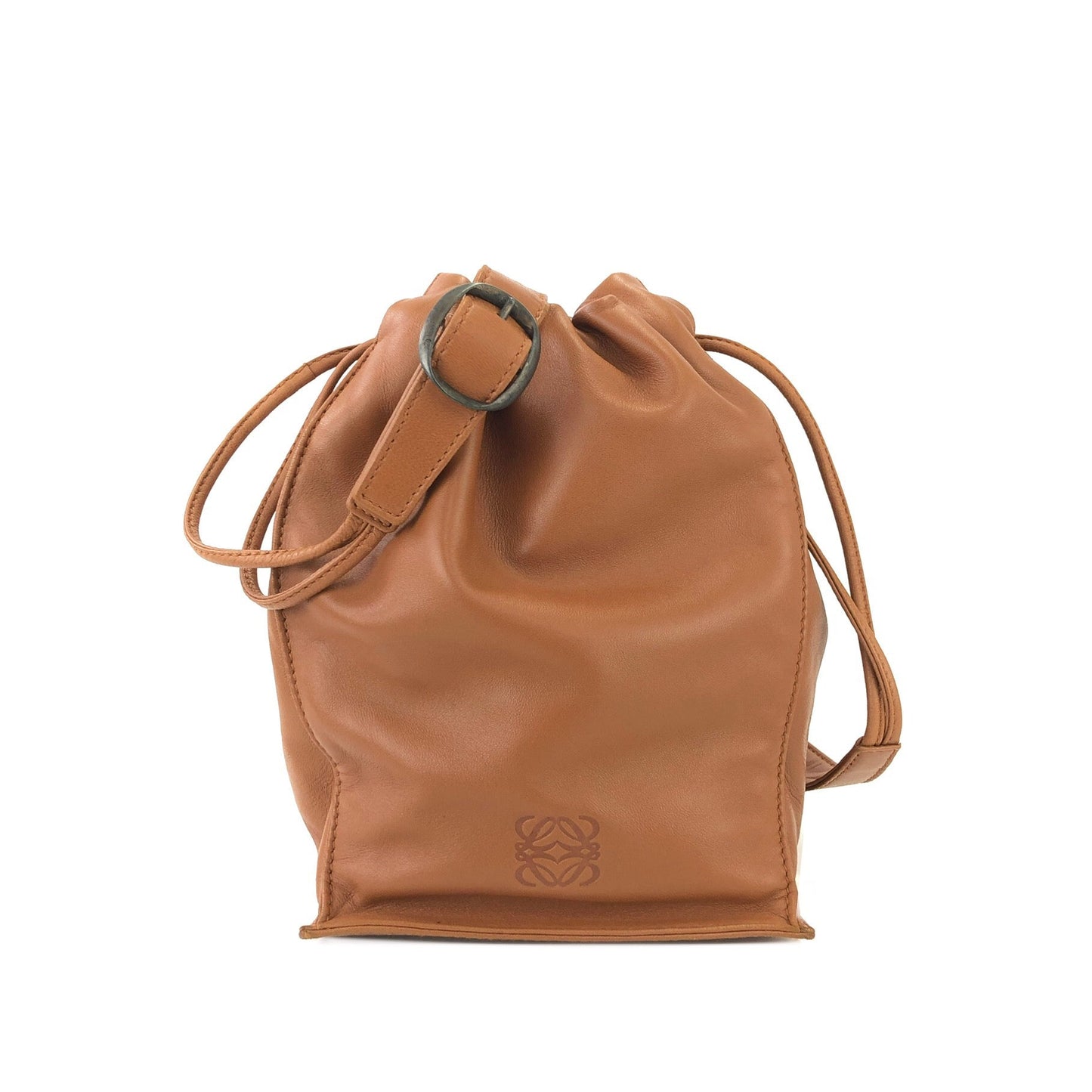 LOEWE Anagram Nappa leather Drawstring Shoulder bag Brown Vintage Old u5fd3r