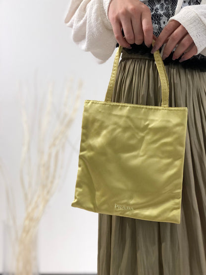 PRADA Logo Satin Tote bag Handbag Yellow Vintage p7ywbw