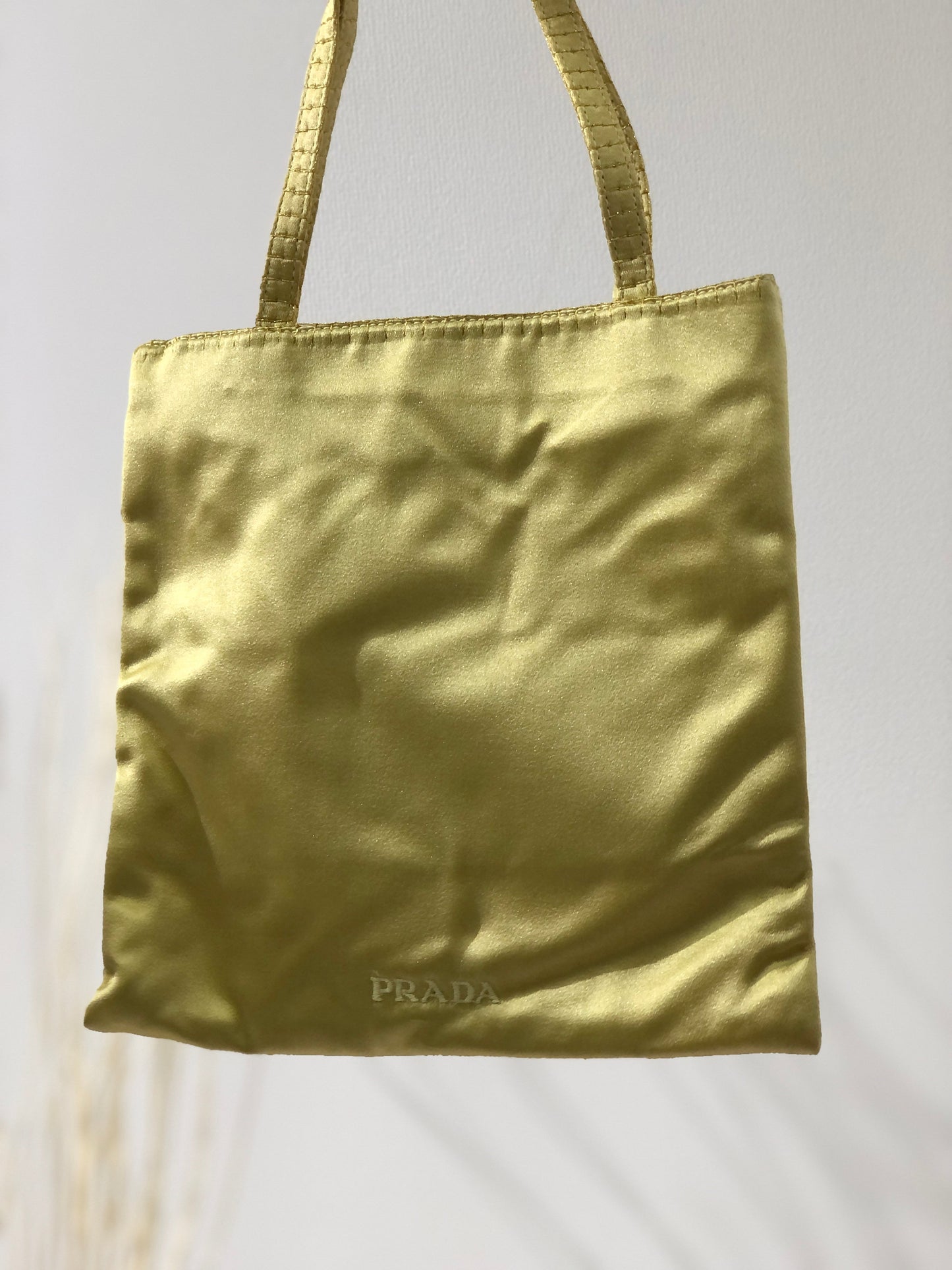PRADA Logo Satin Tote bag Handbag Yellow Vintage p7ywbw
