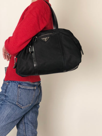 PRADA Tessuto Triangle Logo Padlock Totebag Black Vintage cfbs7r