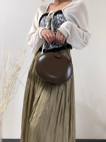 LOEWE Anagram Logo Leather Round Handbag Brown Vintage v8rkcx