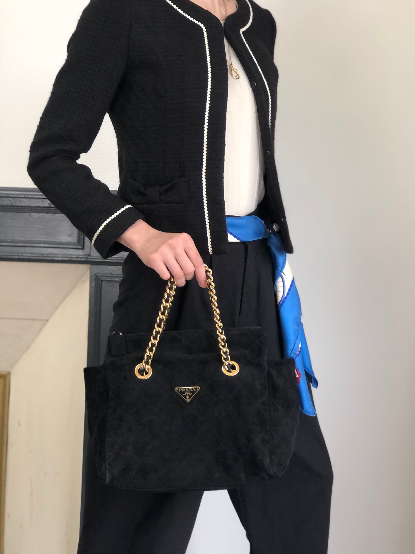 PRADA Triangle Logo Chain Shoulder bag Black Vintage t7p4ej