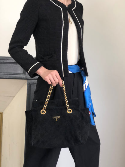 PRADA Triangle Logo Chain Shoulder bag Black Vintage t7p4ej