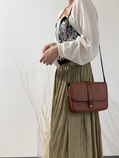 Yves Saint Laurent YSL Logo Flap Shoulder bag Brown Vintage Old kcpv5f