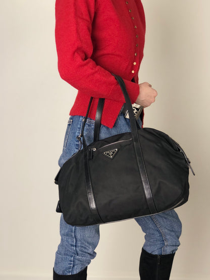 PRADA Tessuto Triangle Logo Padlock Totebag Black Vintage cfbs7r