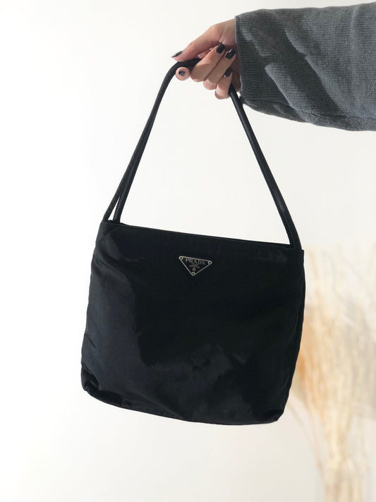 PRADA Triangle Logo Nylon Shoulder Bag Black Vintage Old 37fgmm