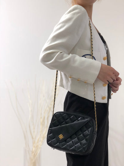 GIVENCHY Logo Quilted Tassel Leather Chain Shoulder bag Black Vintage Old ahvesn