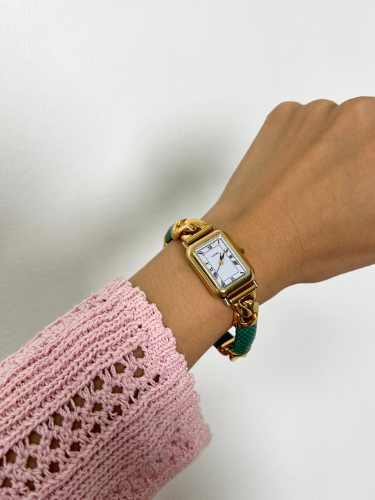 LOEWE Logo Quartz Watch Green×Gold Vintage c27tnu