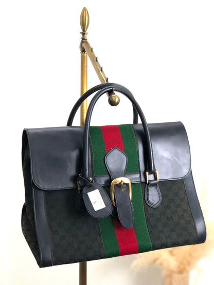 GUCCI Sherry Line Canvas x Leather Boston Bag Handbag Black Vintage Old vuviex