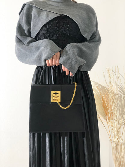 CELINE Toggle Clasp Chain Handbag Black Vintage Old Celine f27nxf