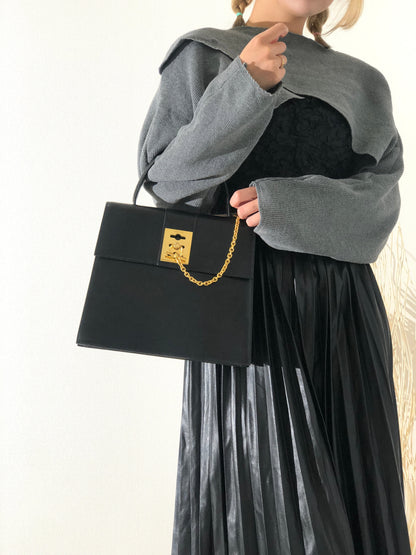 CELINE Toggle Clasp Chain Handbag Black Vintage Old Celine f27nxf