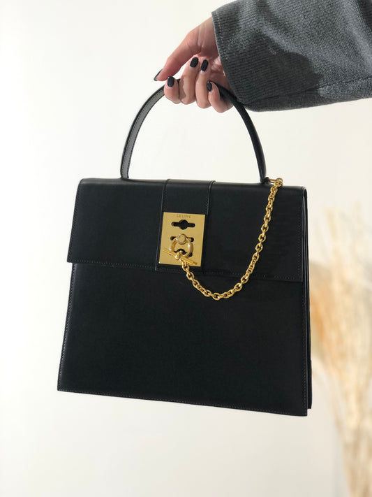 CELINE Toggle Clasp Chain Handbag Black Vintage Old Celine f27nxf