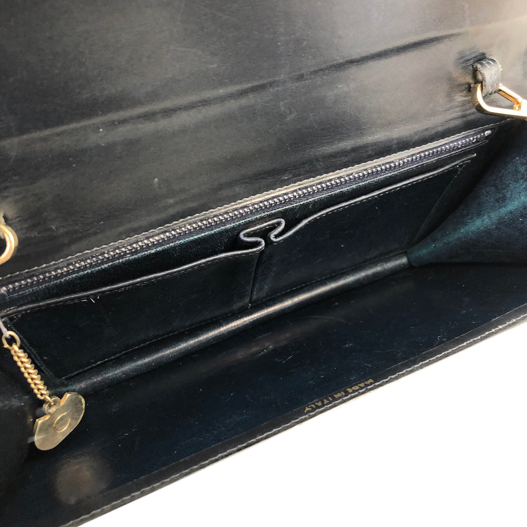 CELINE Leather Chain Shoulderbag mini bag navy Vintage Old Celine 5mz5 –  VintageShop solo