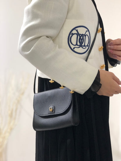 Christian Dior Logo Honeycomb Pattern Chain Crossbody Shoulderbag Black Vintage Old gxbk7s