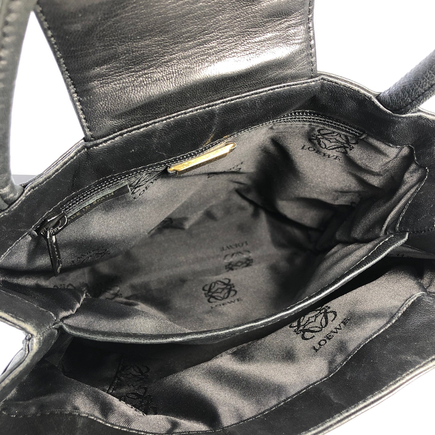 LOEWE Anagram Ostrich Handbag Black Vintage Old 6phzi2