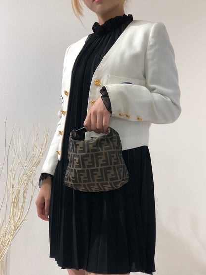 FENDI Zucca Nylon Handbag Vanity bag Brown Vintage Old dpzwcc