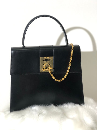 CELINE Toggle Clasp Chain Handbag Black Vintage Old Celine f27nxf