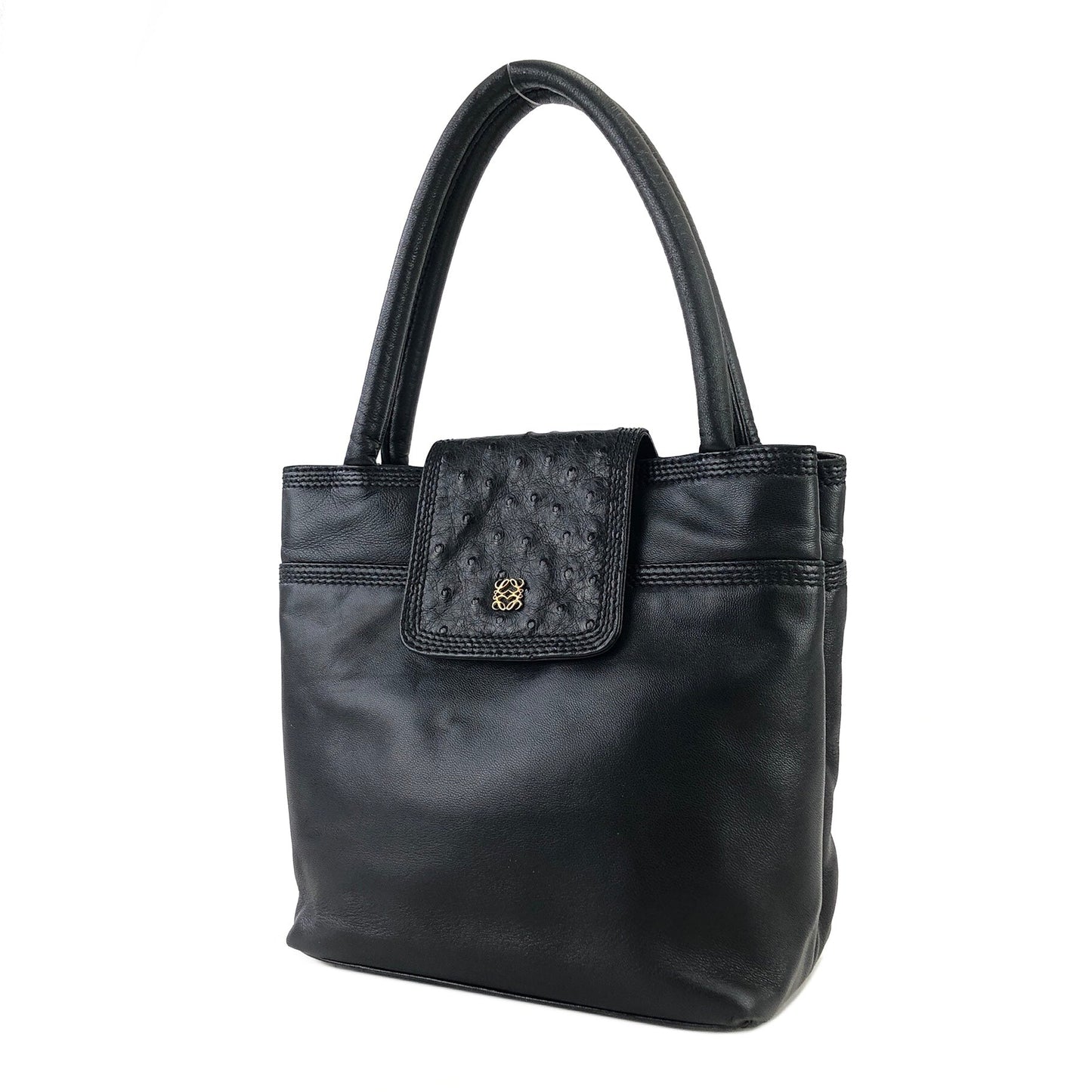 LOEWE Anagram Ostrich Handbag Black Vintage Old 6phzi2