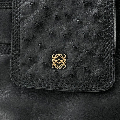 LOEWE Anagram Ostrich Handbag Black Vintage Old 6phzi2