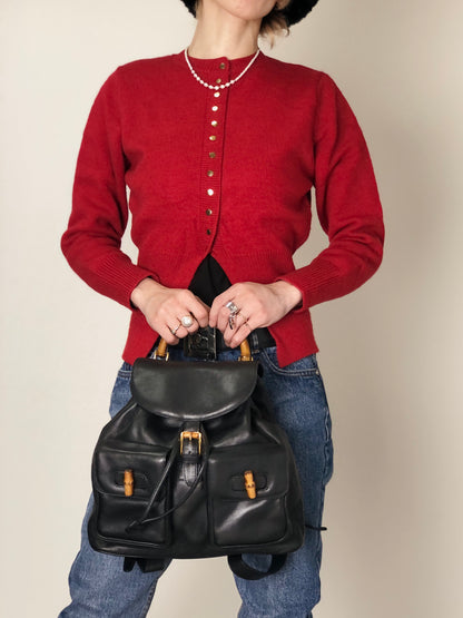 GUCCI Bamboo Front Buckle Backpack Black Vintage gaic2f