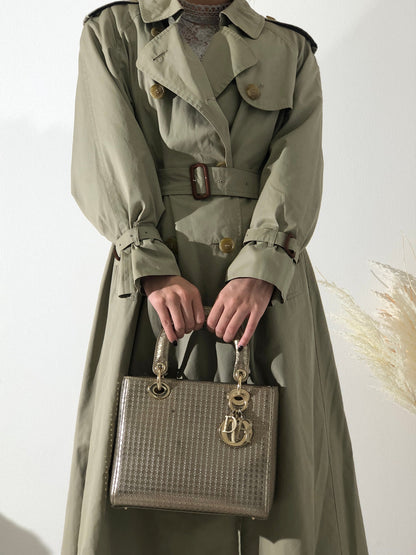 Christian Dior Lady dior 中 Micro Cannage 皮革手提包單肩包 青銅色 dhuimx