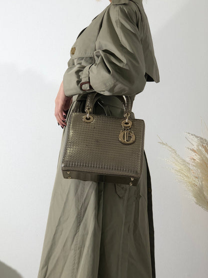 Christian Dior Lady dior 中 Micro Cannage 皮革手提包單肩包 青銅色 dhuimx
