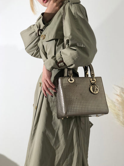 Christian Dior Lady dior 中 Micro Cannage 皮革手提包單肩包 青銅色 dhuimx