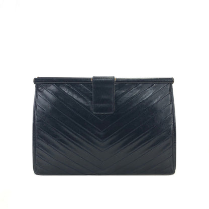 Yves Saint Laurent YSL logo Chevron Clutch bag Navy Vintage Old pu5ak4