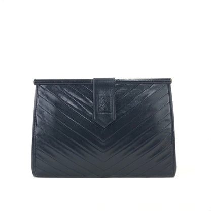 Yves Saint Laurent YSL logo Chevron Clutch bag Navy Vintage Old pu5ak4