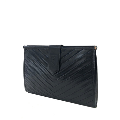 Yves Saint Laurent YSL logo Chevron Clutch bag Navy Vintage Old pu5ak4